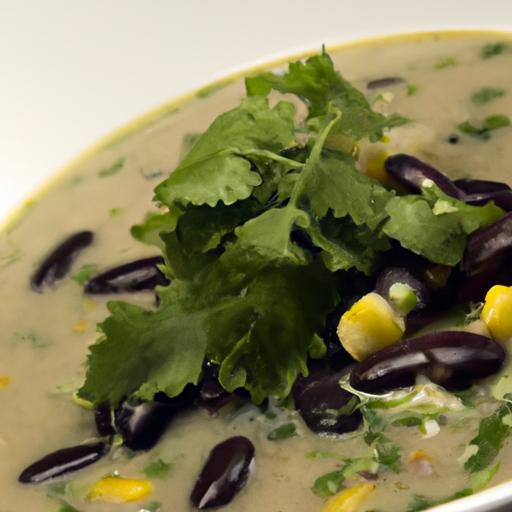 Velvety Poblano Soup with Black Beans, Corn & Cream Delight